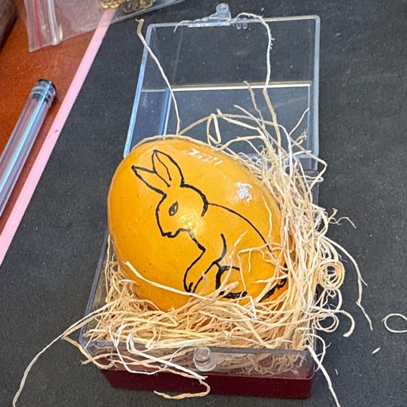 Handcrafted Orange Wood Rabbit Easter Egg Called Pysanda - Picture 7 of 8